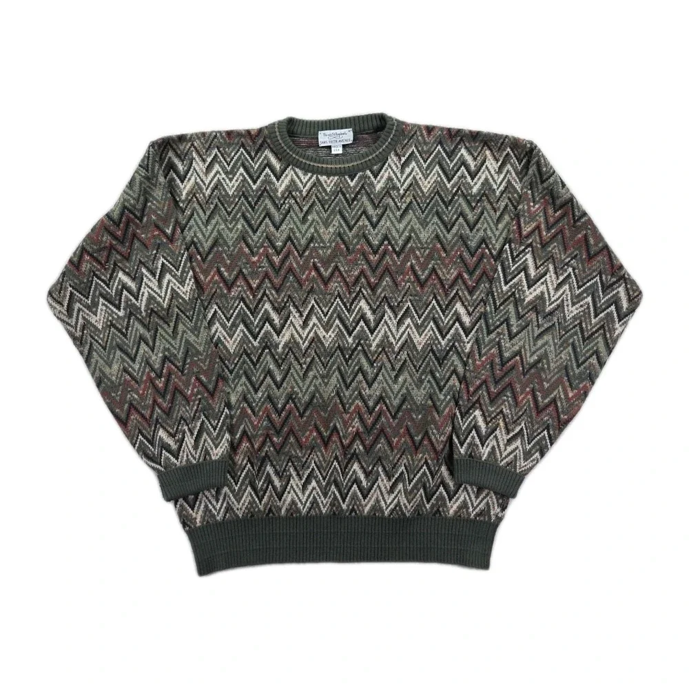 Vintage  Saks Fifth Avenue Sweater‎ 90s Mens Medium Chevron Geometric Tricots